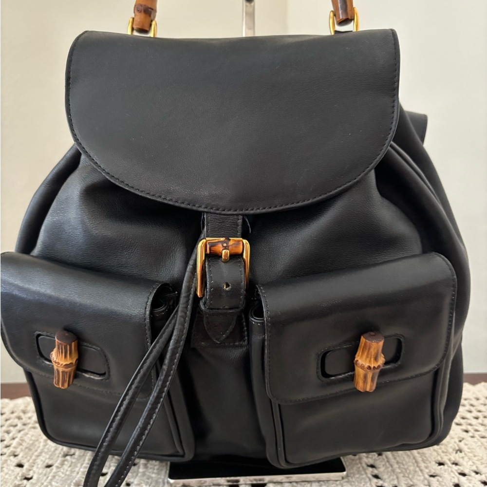 Authentic Gucci Bamboo Line Black Leather Backpack | Iconic Vintage Luxury - Picture 2 of 9